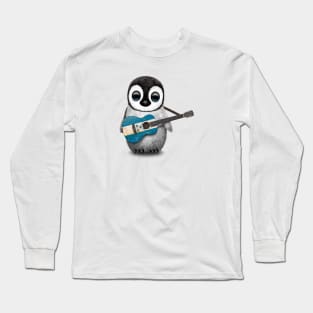 Baby Penguin Playing Honduras Flag Guitar Long Sleeve T-Shirt